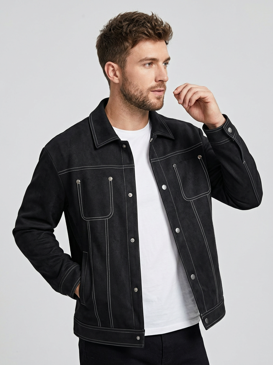 Men's Jacket Contrast Stitch Snap Front | Utility