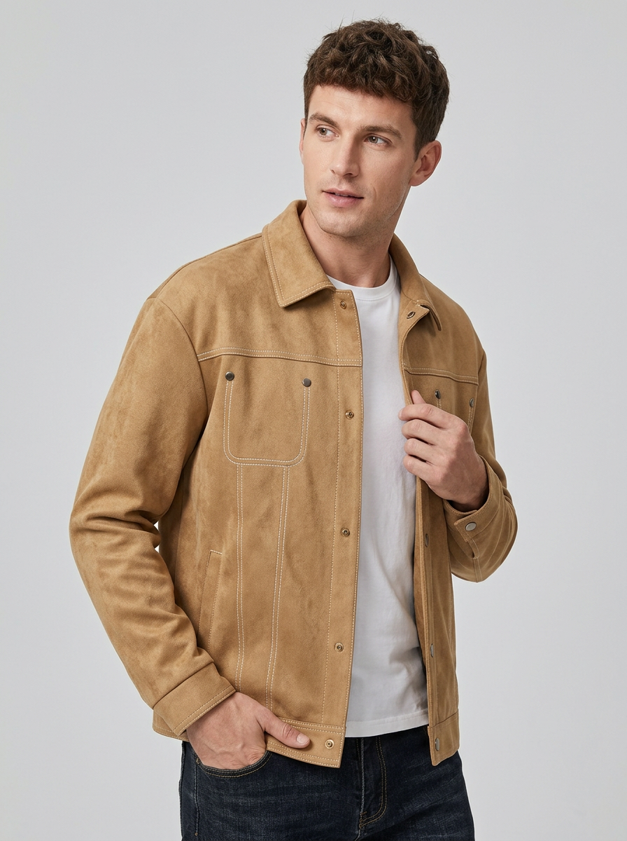 Men's Jacket Contrast Stitch Snap Front | Utility