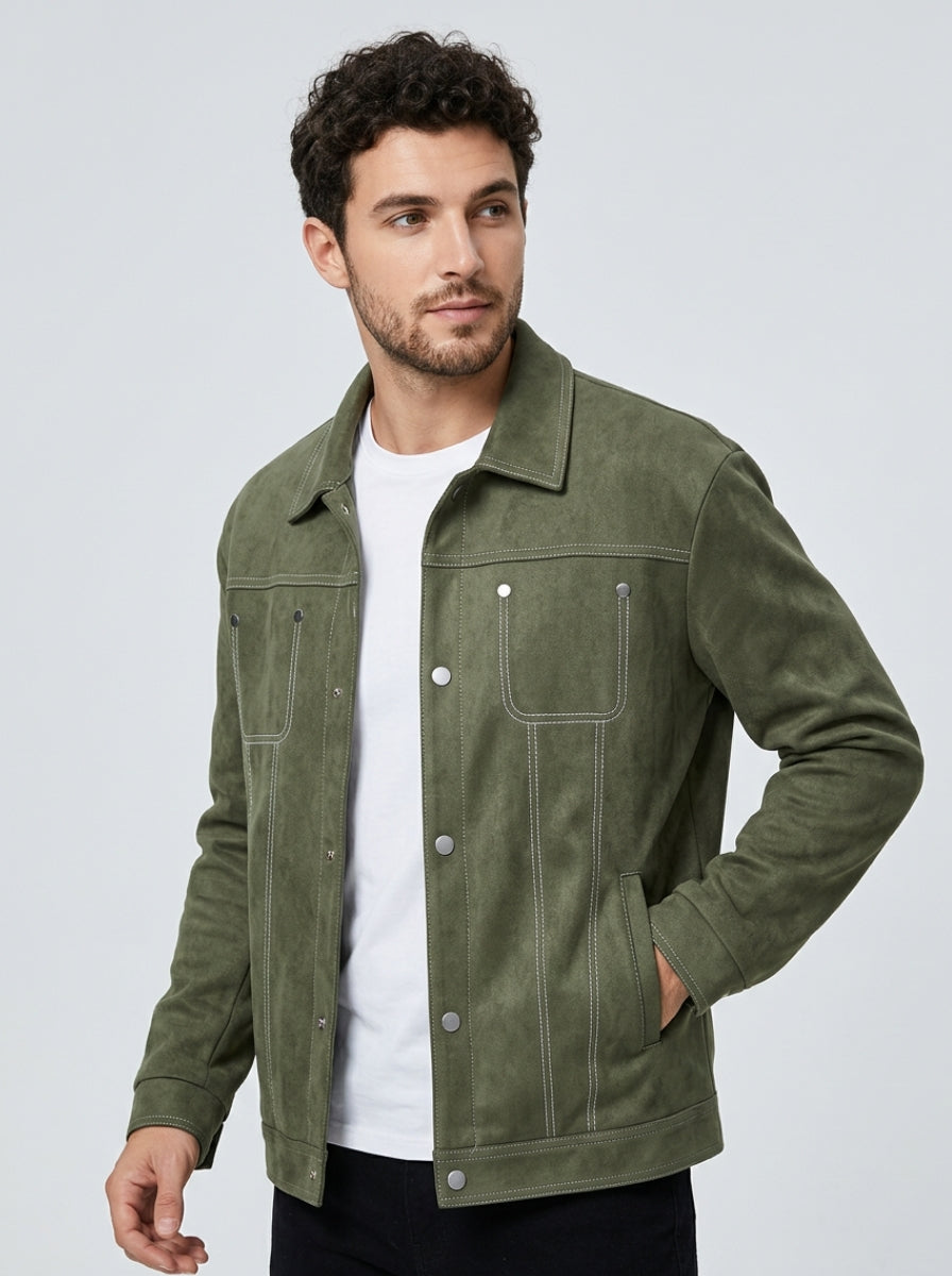 Men's Jacket Contrast Stitch Snap Front | Utility