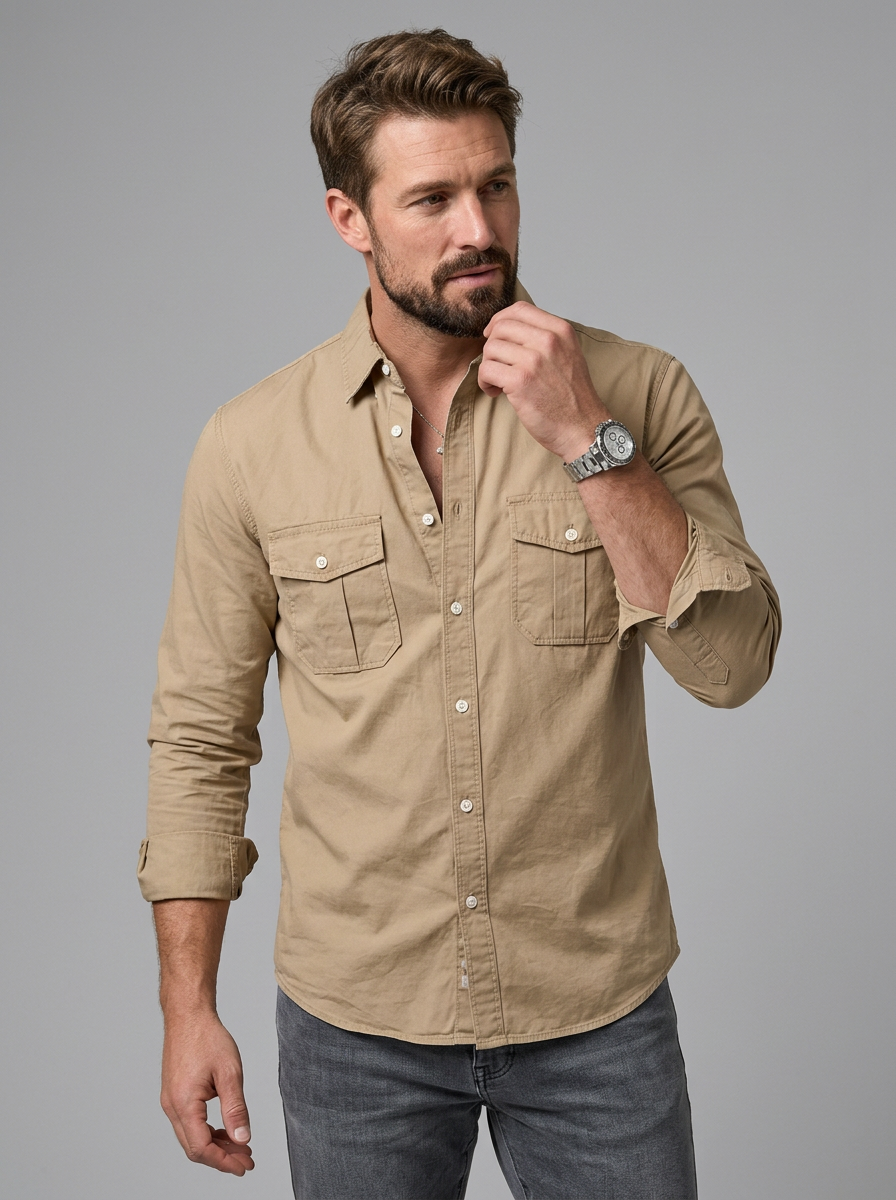 Men's Shirt Long Sleeve Pocket | Casual