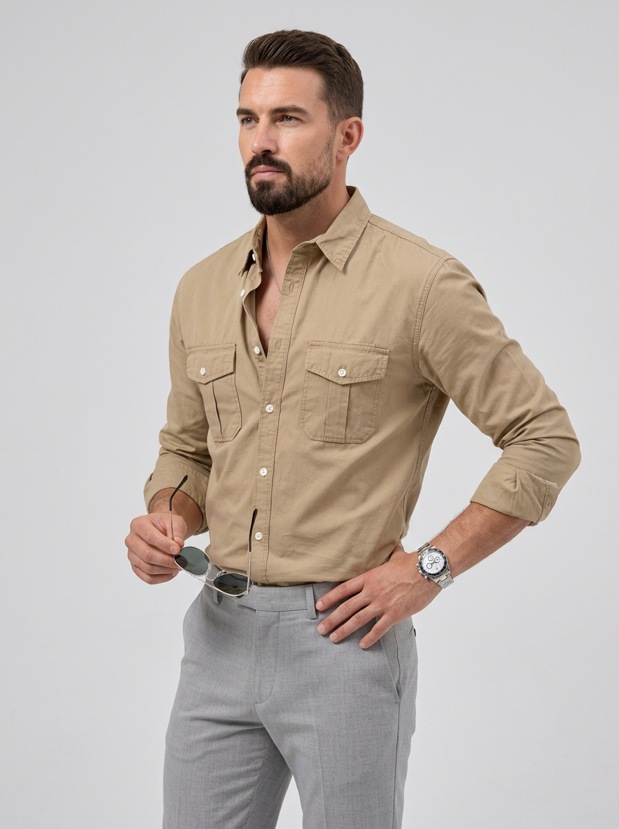 Men's Shirt Long Sleeve Pocket | Casual