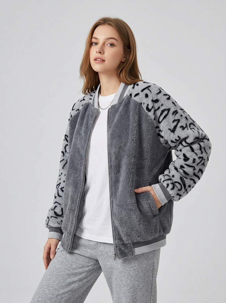 Women's Jacket Animal Print Zip Front | Bomber
