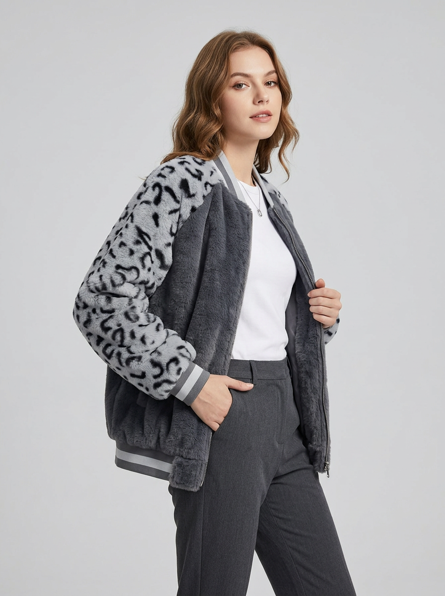 Women's Jacket Animal Print Zip Front | Bomber