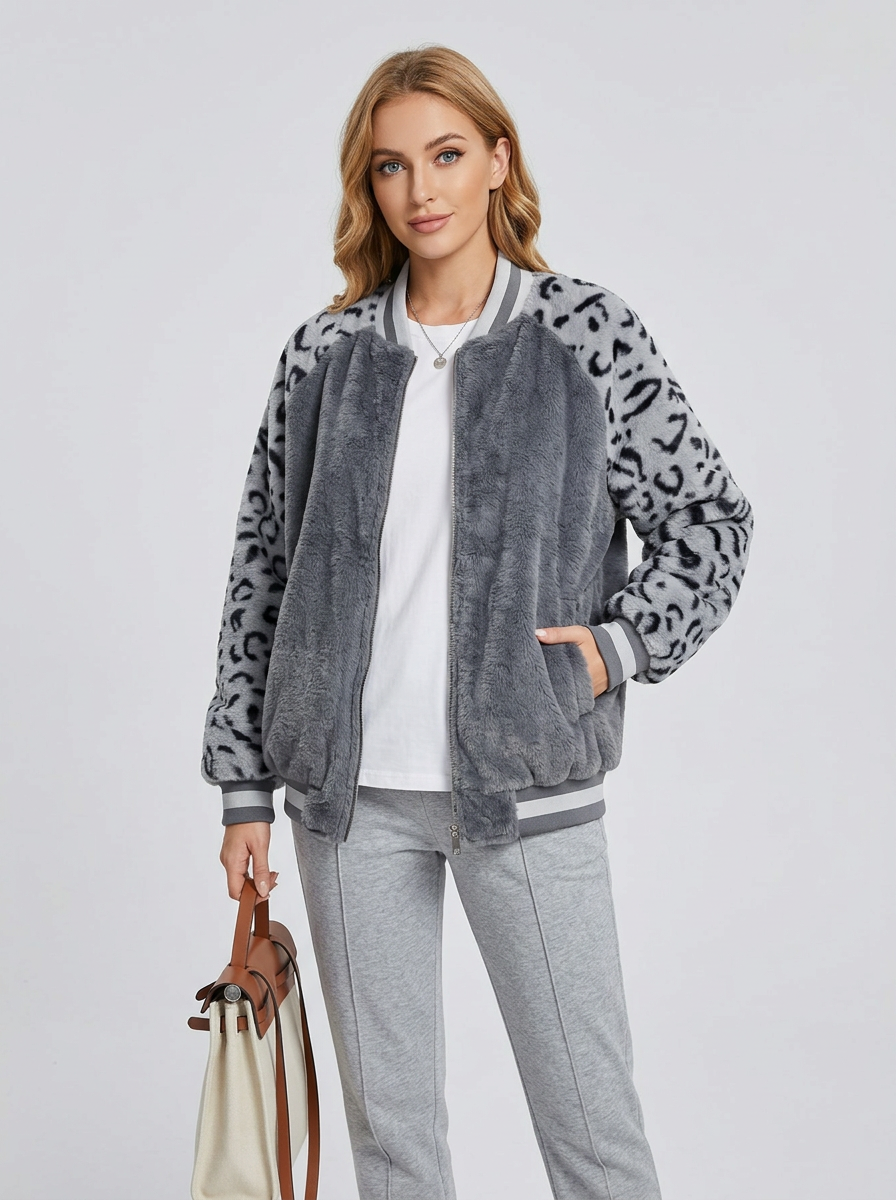Women's Jacket Animal Print Zip Front | Bomber