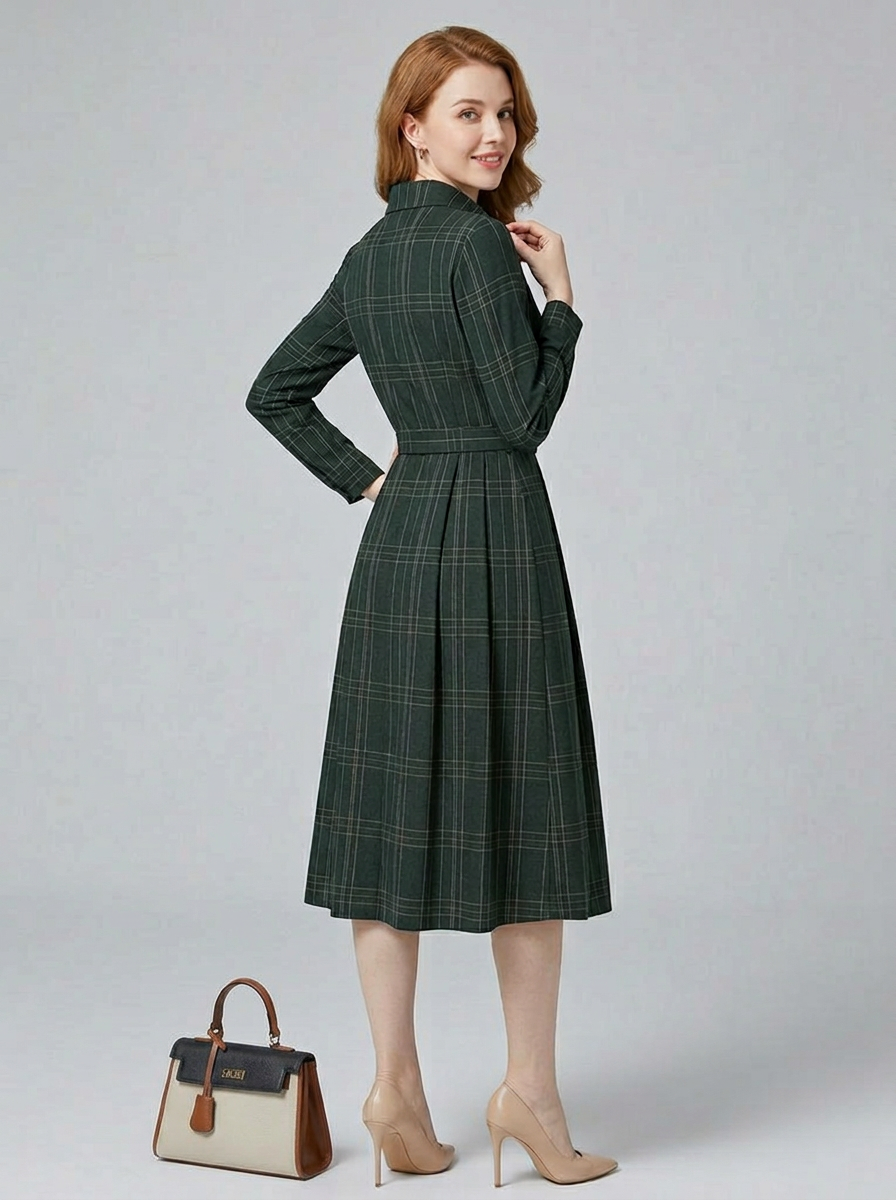 Women's Long Sleeve Dress Belted | Midi