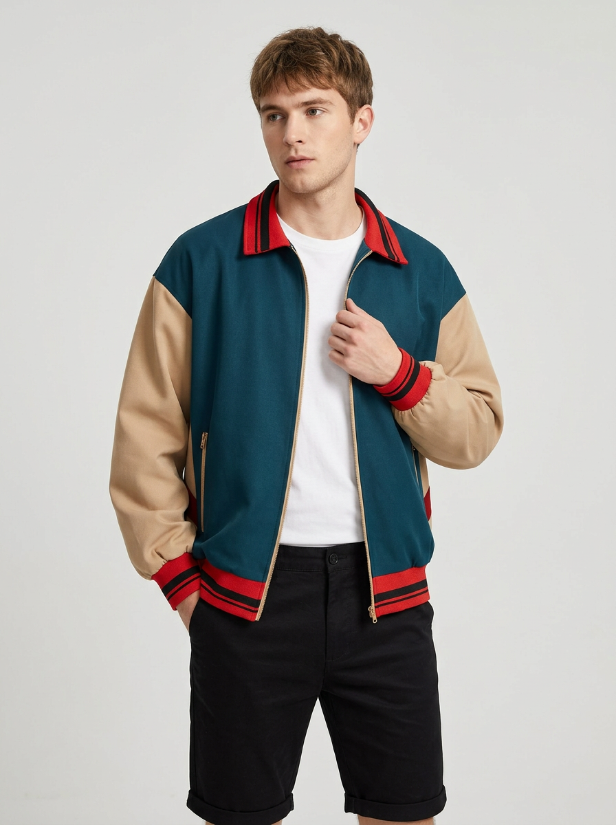 Men's Jacket Colour Block Zip Front | Varsity