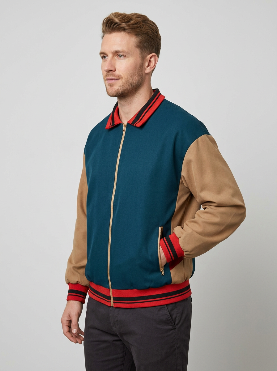 Men's Jacket Colour Block Zip Front | Varsity