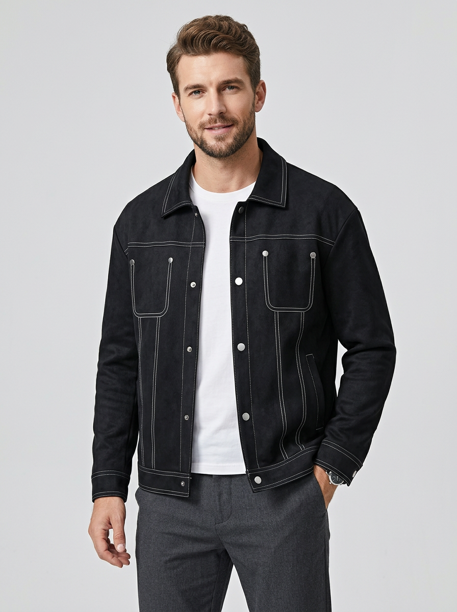 Men's Jacket Contrast Stitch Snap Front | Utility