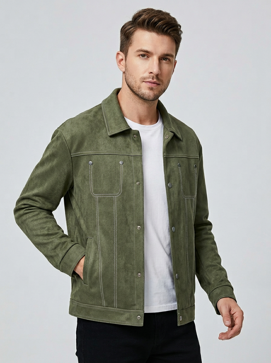 Men's Jacket Contrast Stitch Snap Front | Utility
