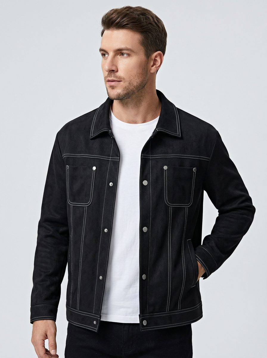 Men's Jacket Contrast Stitch Snap Front | Utility