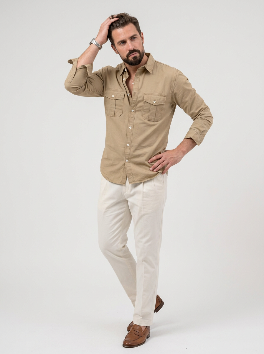 Men's Shirt Long Sleeve Pocket | Casual