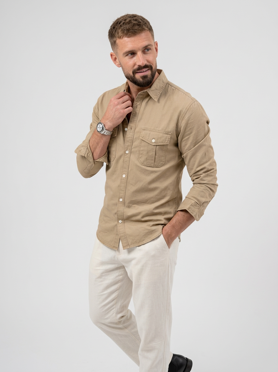 Men's Shirt Long Sleeve Pocket | Casual
