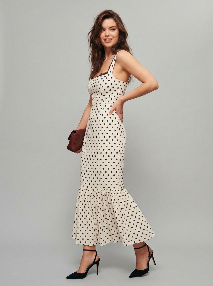 Women's Dress Polka Dot Ruffle Hem | Maxi