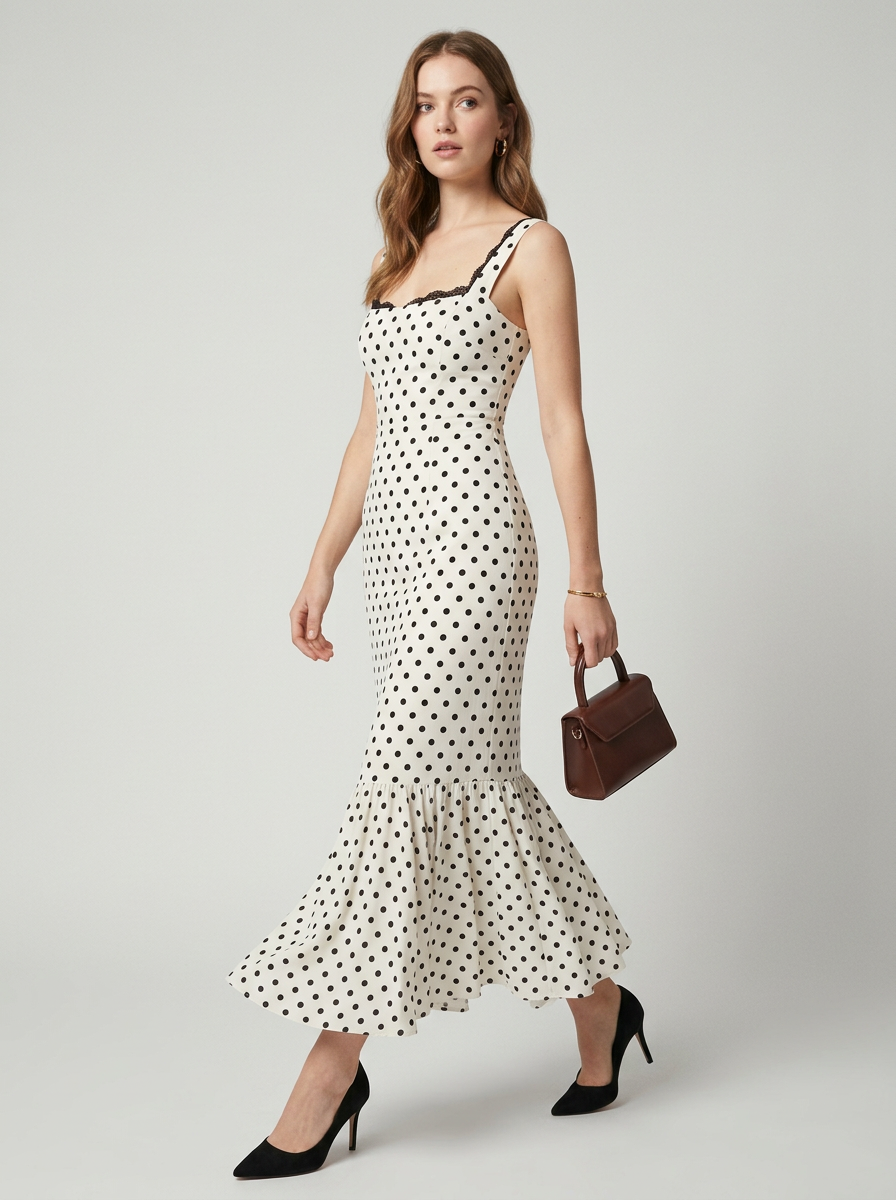 Women's Dress Polka Dot Ruffle Hem | Maxi