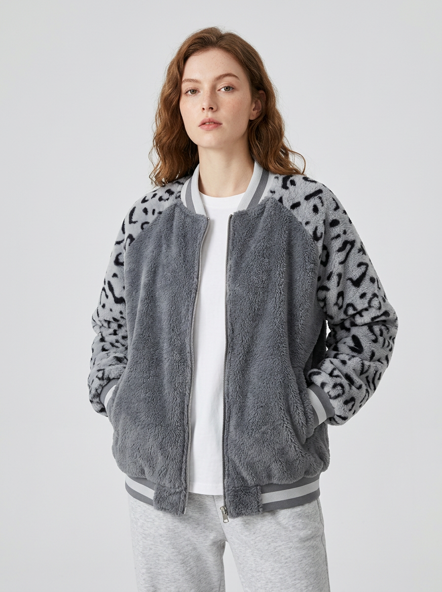 Women's Jacket Animal Print Zip Front | Bomber