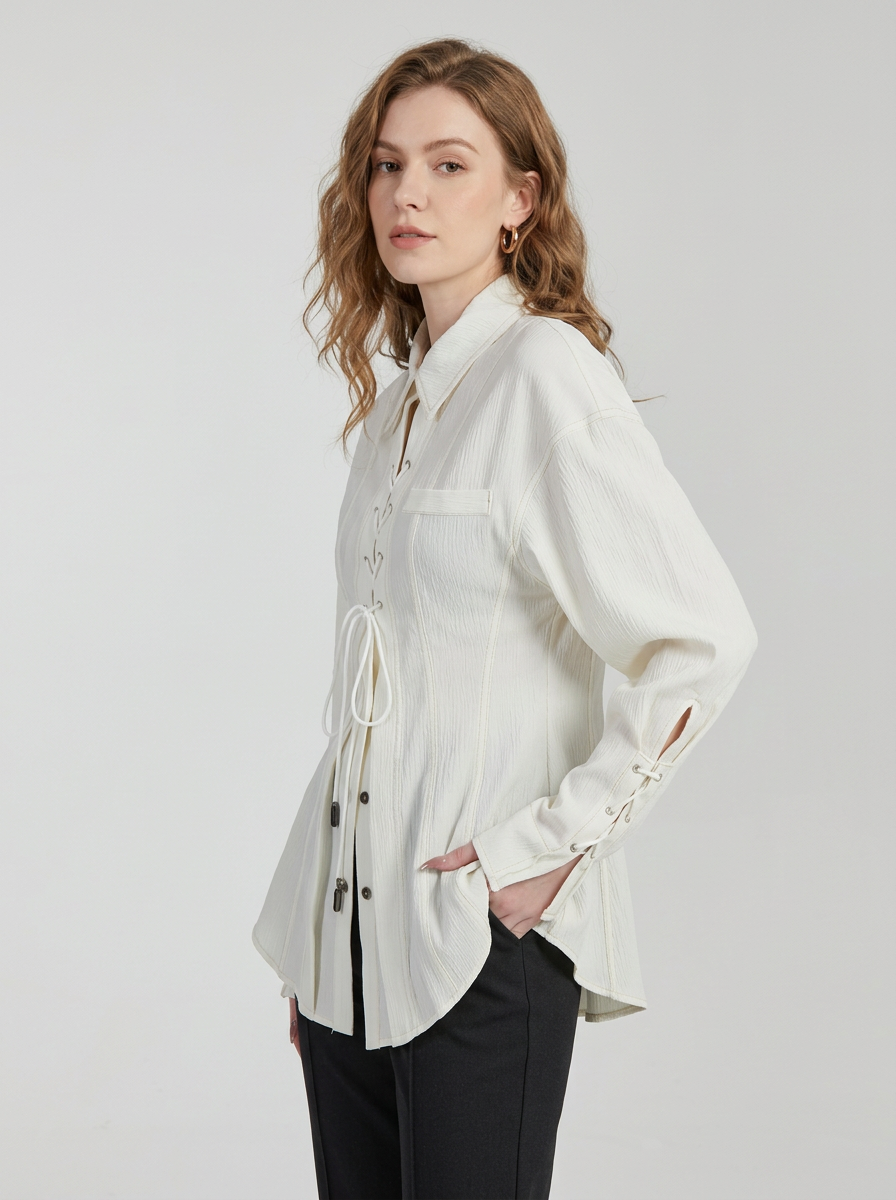 Women's Jacket Lace Up Long Sleeve | Collared