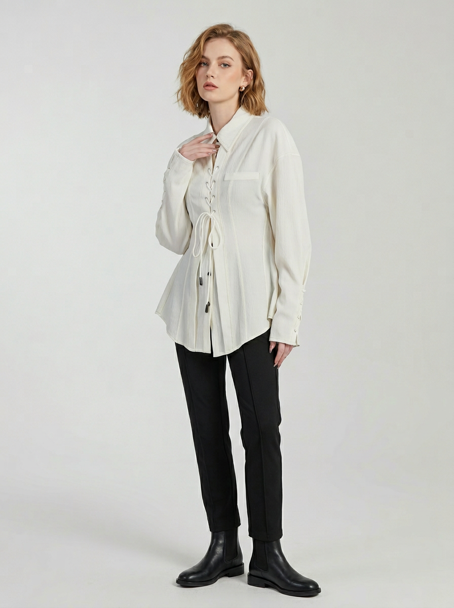 Women's Jacket Lace Up Long Sleeve | Collared