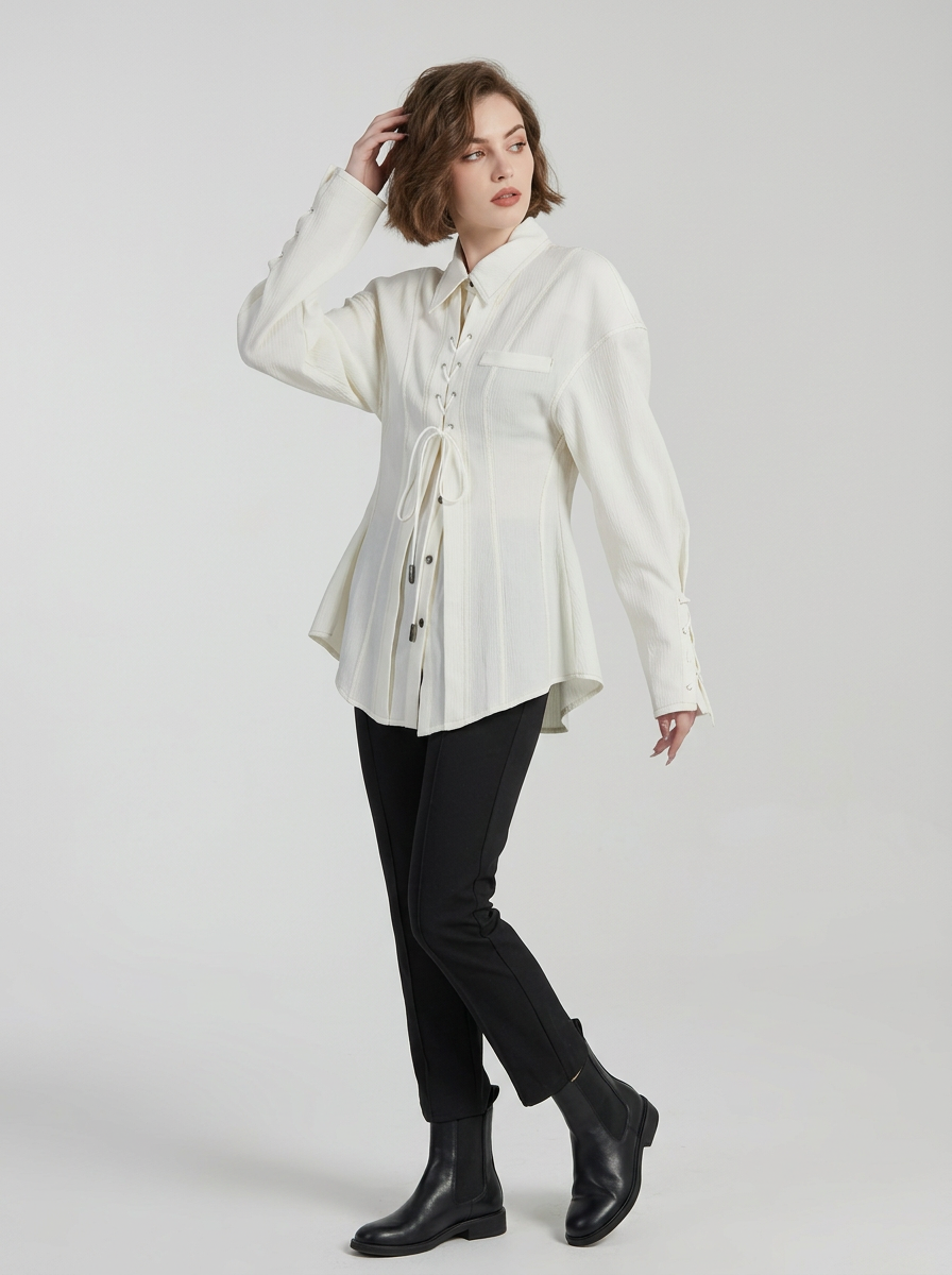 Women's Jacket Lace Up Long Sleeve | Collared