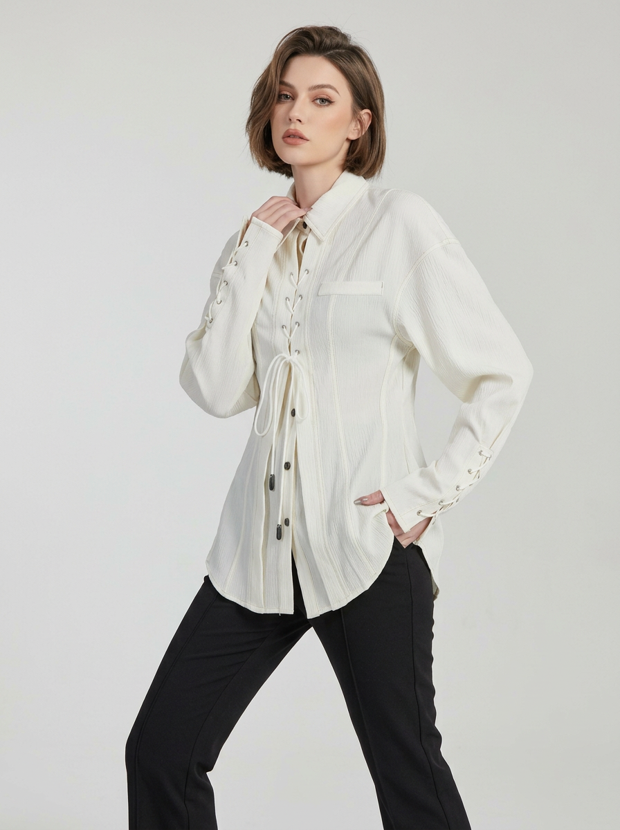 Women's Jacket Lace Up Long Sleeve | Collared